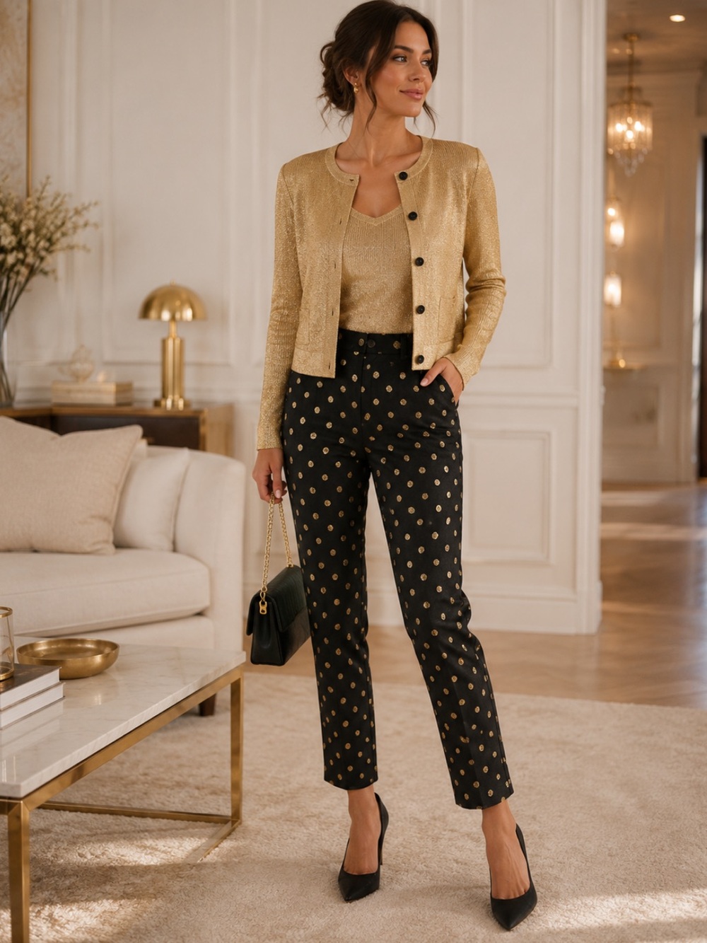 Gorgeous RSVP Talbots Black Cropped Pants with Gold Polka Dots ❤️2P